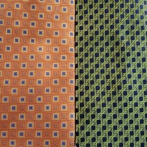PAIR OF CONSTELLATIONS NEW YORK GEOMETRIC SILK MEN'S TIES 3.75" GREEN ORANGE